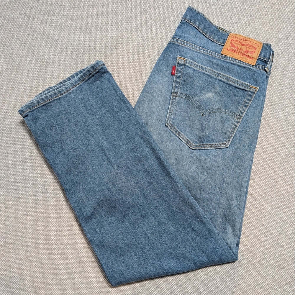 Levis 505 Mens 36x29 Light Wash Blue Straight Stretch Denim Jeans Classic Pants